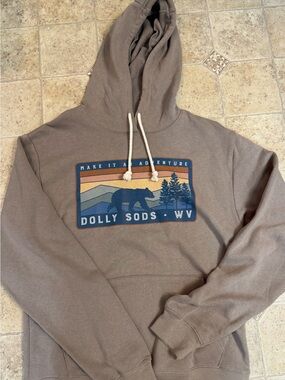 Adult Unwind by League Dolly Sods WV Taupe Hooded Sweatshirt Sz Med